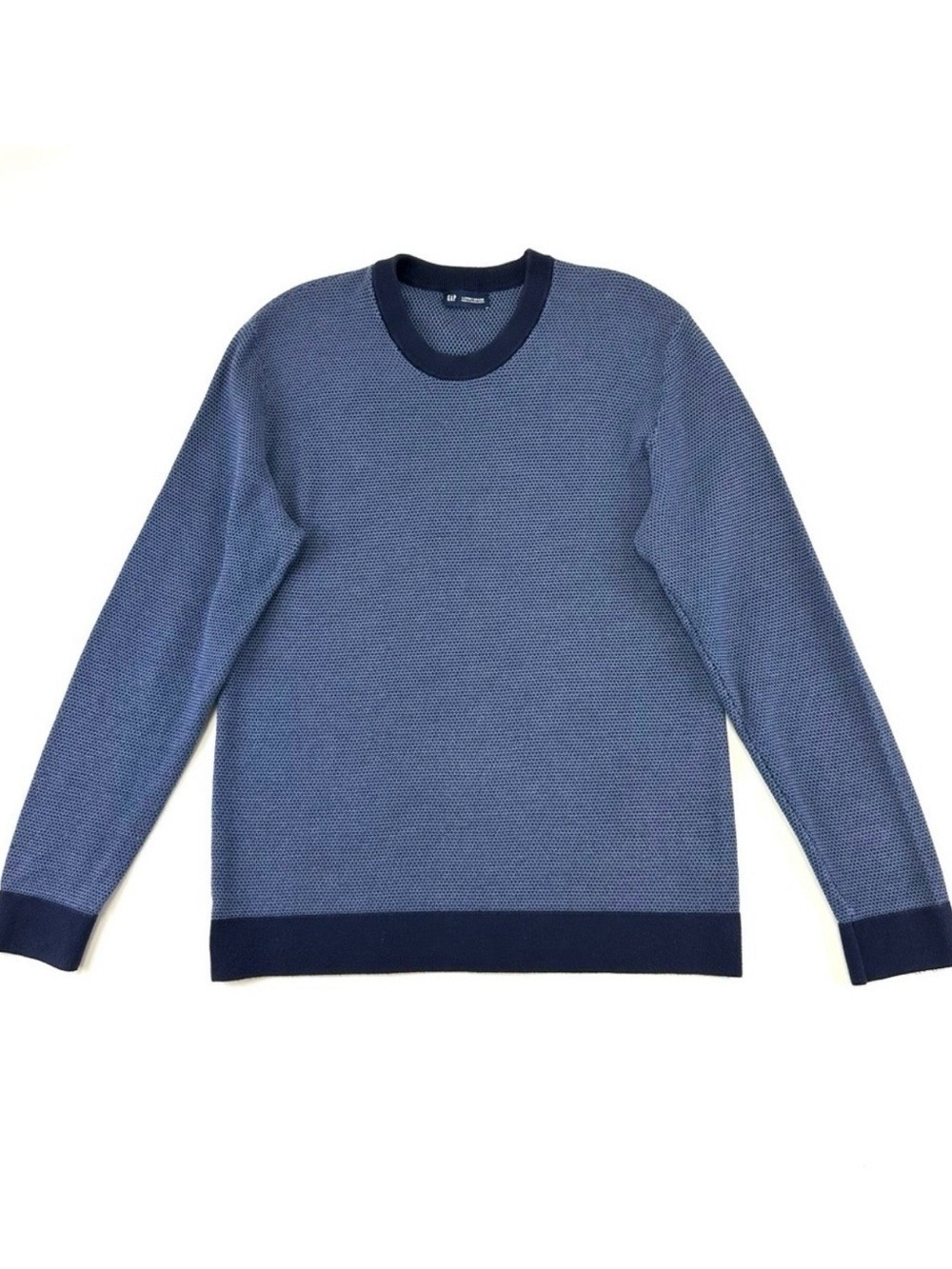 Gap mens cotton crew neck pullover Large blue sweater contrasting ribknit